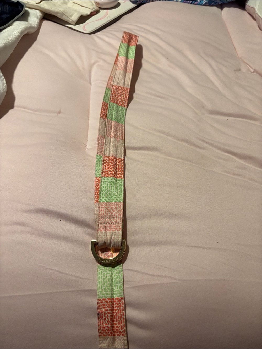 Vineyard Vines Coral and Mint Check Fabric Belt with Gold D-Ring